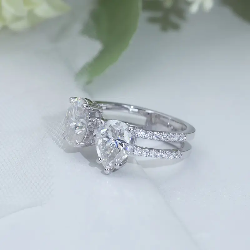 Messi Jewelry MSR-682 14K White Gold Moissanite Ring - Rose Gold 5