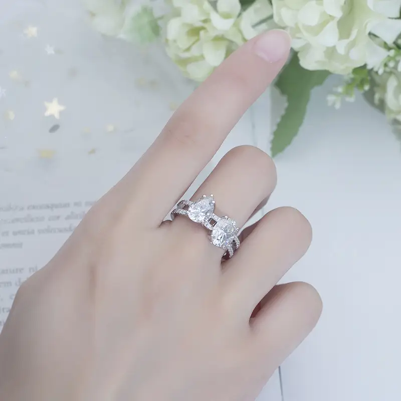 Messi Jewelry MSR-682 14K White Gold Moissanite Ring - Rose Gold 6