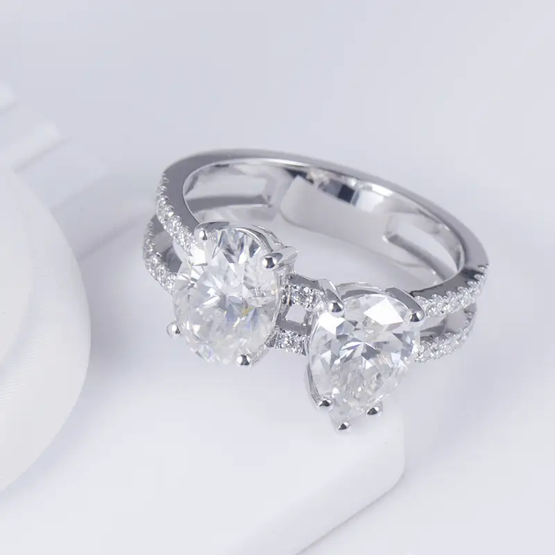 Messi Jewelry MSR-682 14K White Gold Moissanite Ring - Rose Gold 4