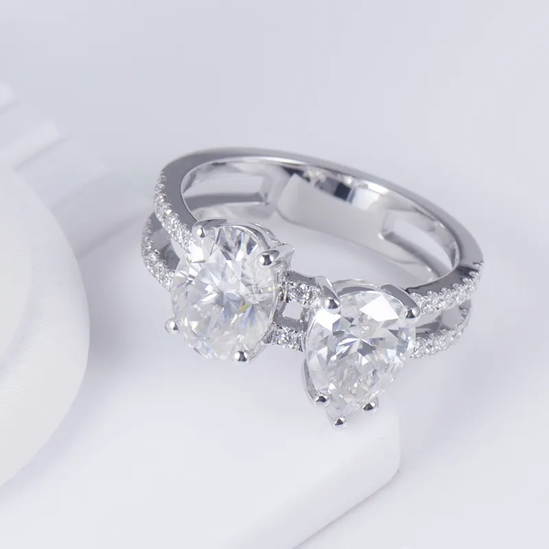 Messi Jewelry MSR-682 14K White Gold Moissanite Ring - Rose Gold 4