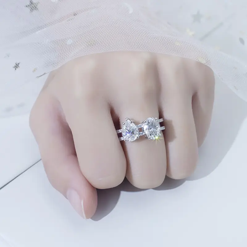 Messi Jewelry MSR-682 14K White Gold Moissanite Ring - Rose Gold 7