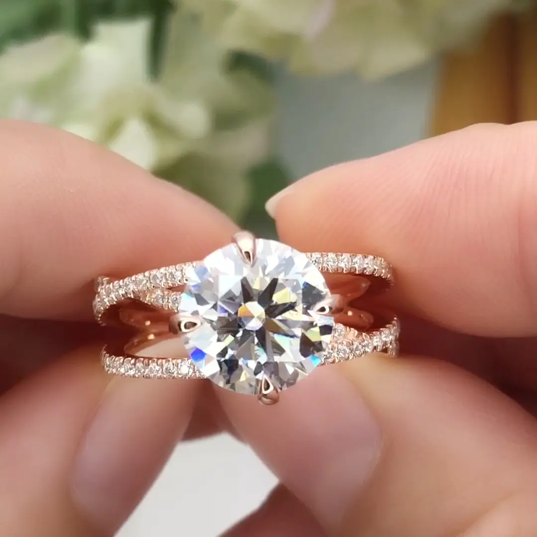 Anello moissanita MSR-595 anello moissanite in oro rosa in argento a due fasce 1