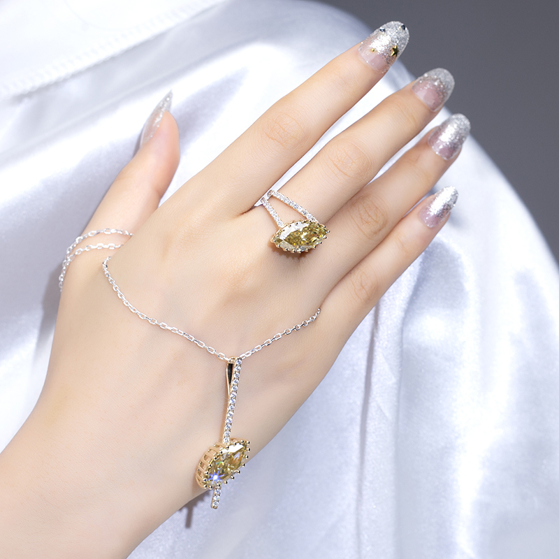 Barang Kemas Messi - Barang Kemas Messi MS-782 kuning emas kuning moissanite diamond marquise cut cincin wanita 8