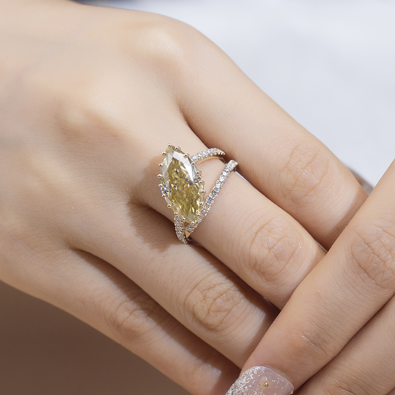 Barang Kemas Messi - Barang Kemas Messi MS-782 kuning emas kuning moissanite diamond marquise cut cincin wanita 10