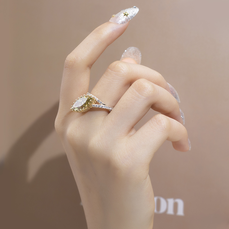 Barang Kemas Messi - Barang Kemas Messi MS-782 kuning emas kuning moissanite diamond marquise cut cincin wanita 9