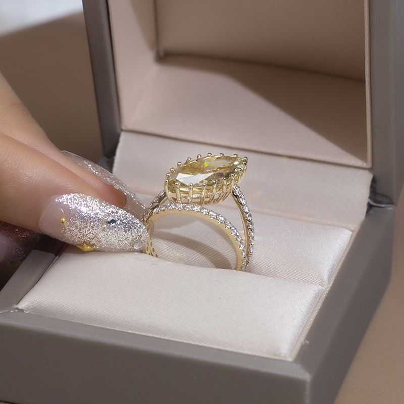 Barang Kemas Messi - Barang Kemas Messi MS-782 kuning emas kuning moissanite diamond marquise cut cincin wanita 13