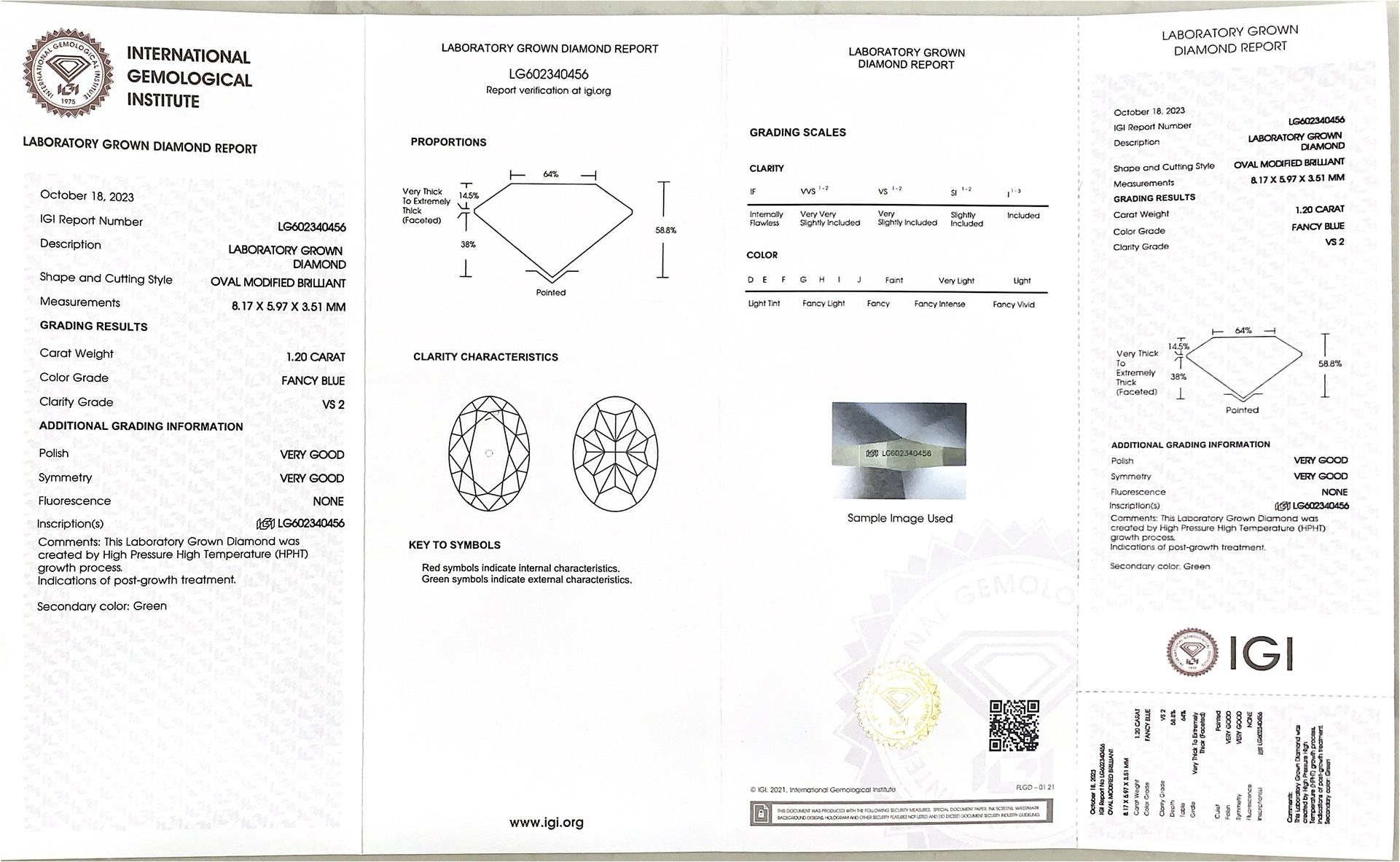 Oval shape 1.2 Carat Fancy Blue VS2 VG HPHT Lab Grown Diamond 7