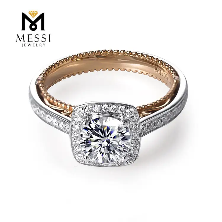 Gioielli Messi - Gioielli Messi 1ct Moissanite Engagement Wedding 14K 18K White and Rose Gold Halo Moissanite Rings 1