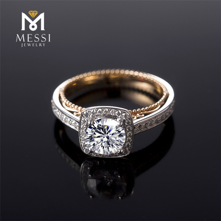 Messi Jewelry 1ct moissanite engagement wedding 14k 18k white and rose gold halo moissanite ring