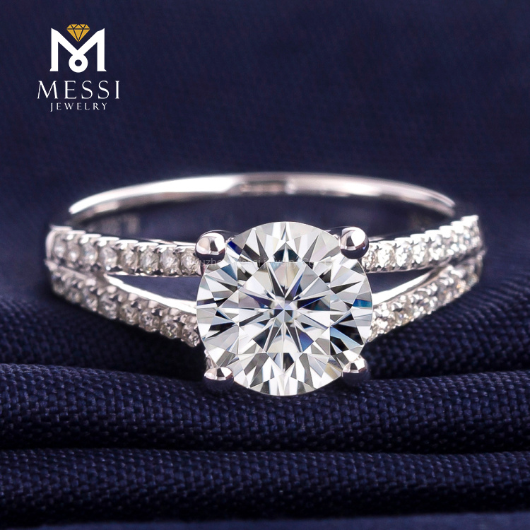 Messi Jewelry - Messi Jewelry prongs setting 1.5ct moissanite diamond engagement wedding ring in 14k 18k solid white gold with split shanks Rings 18