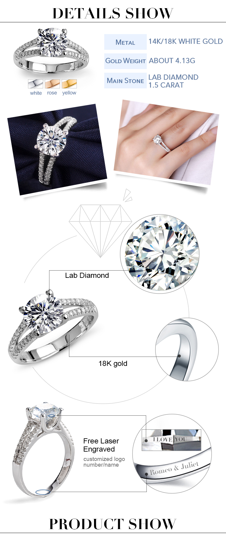 Messi Alahas - Messi Alahas moissanite engagement rings 1.5ct puti nga bulawan nga disenyo sa fashion alang sa mga babaye moissanite singsing Singsing 10