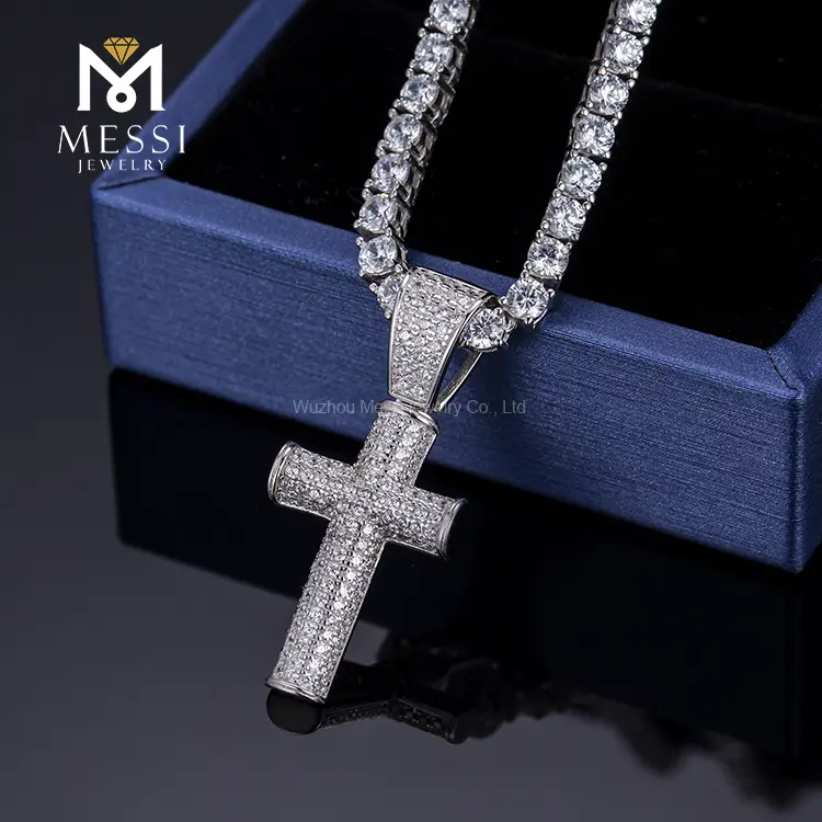 Gioielli Messi - Messi gioielli micro pavimentazione zircone 925 collana a sospensione in argento sterling per uomo ciondolo moissante 1