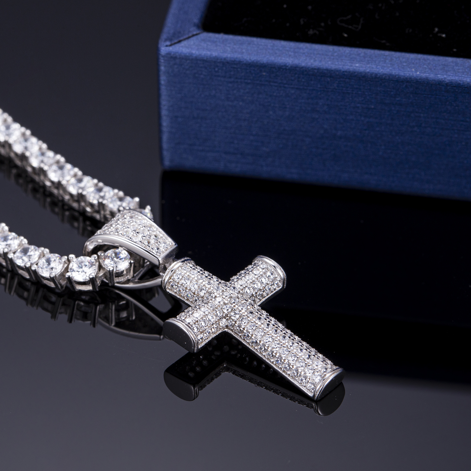 Messi Alahas - Messi alahas micro pave zircon 925 sterling silver cross pendant necklace para sa mga lalaki Moissante Pendant 9