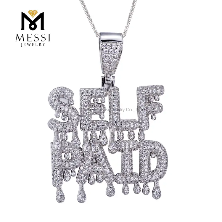 Gioielli Messi - Gioielli Messi ghiacciati CZ Stone Combina Lettere Custom 925 Sterling Silver Cionclace Cionce Ciondolo Moissante 1