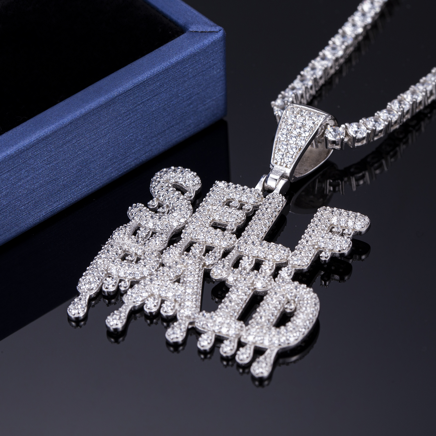 Messi Alahas - Messi Alahas Iced Out cz bato Combine Letters custom 925 sterling silver pendant necklace Moissante Pendant 9