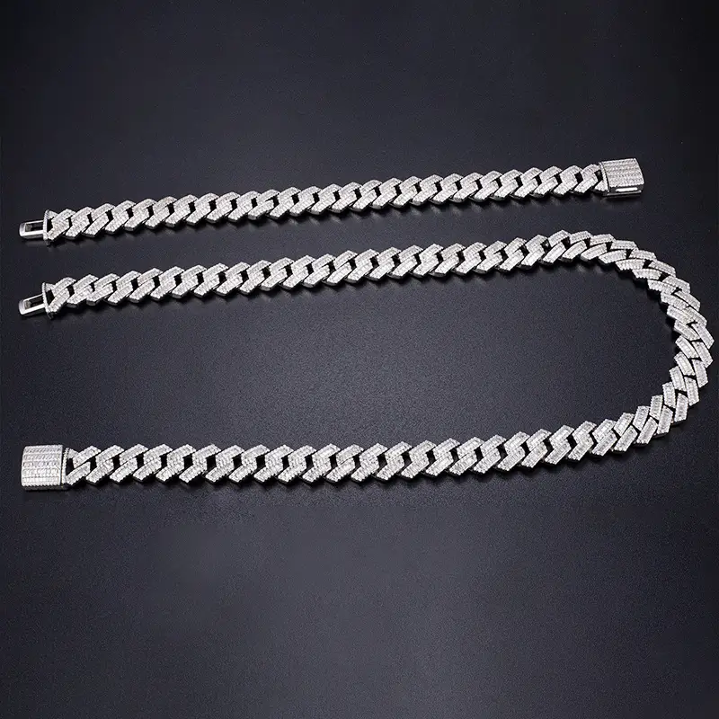 Gioielli Messi - Larghezza 12 mm 18 pollici 925 Silver fatta a mano ghiacciata bling gioiello cubico 1