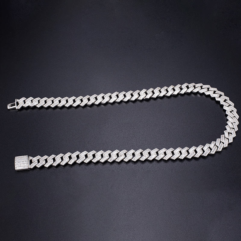 Messi Jewelry - 12mm width 18inch 925 Silver Handmade iced out bling jewelry cubic zircon diamond necklace cuban chain Bracelet 10