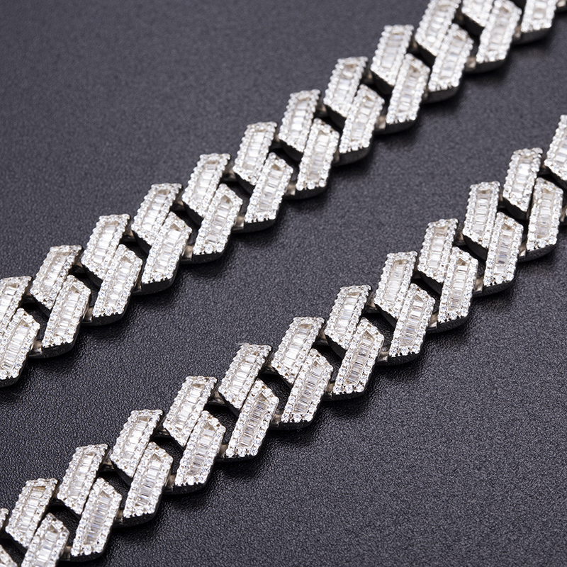 Messi Jewelry - 12mm width 18inch 925 Silver Handmade iced out bling jewelry cubic zircon diamond necklace cuban chain Bracelet 8