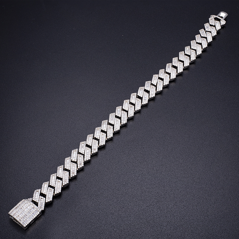 Messi Jewelry - 12mm width 18inch 925 Silver Handmade iced out bling jewelry cubic zircon diamond necklace cuban chain Bracelet 9