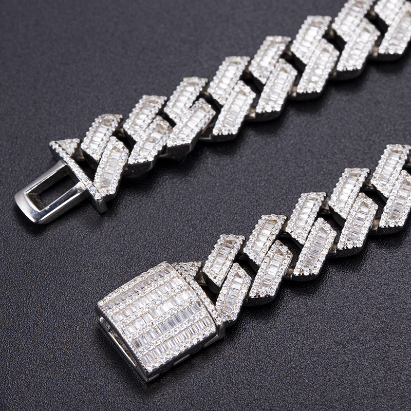 Messi Jewelry - 12mm width 18inch 925 Silver Handmade iced out bling jewelry cubic zircon diamond necklace cuban chain Bracelet 13