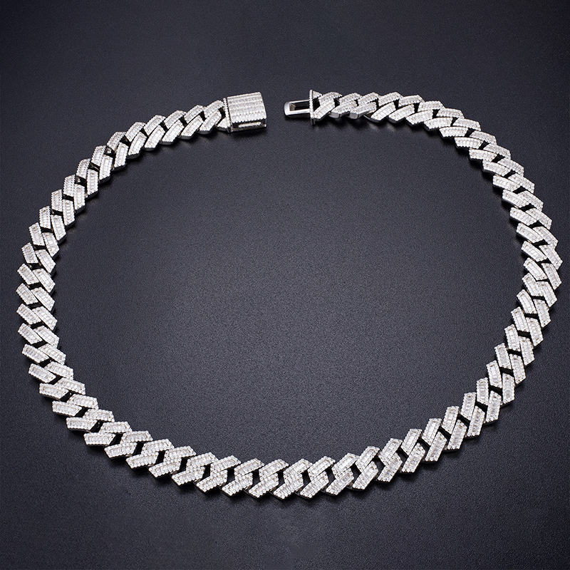 Messi Jewelry - 12mm width 18inch 925 Silver Handmade iced out bling jewelry cubic zircon diamond necklace cuban chain Bracelet 12