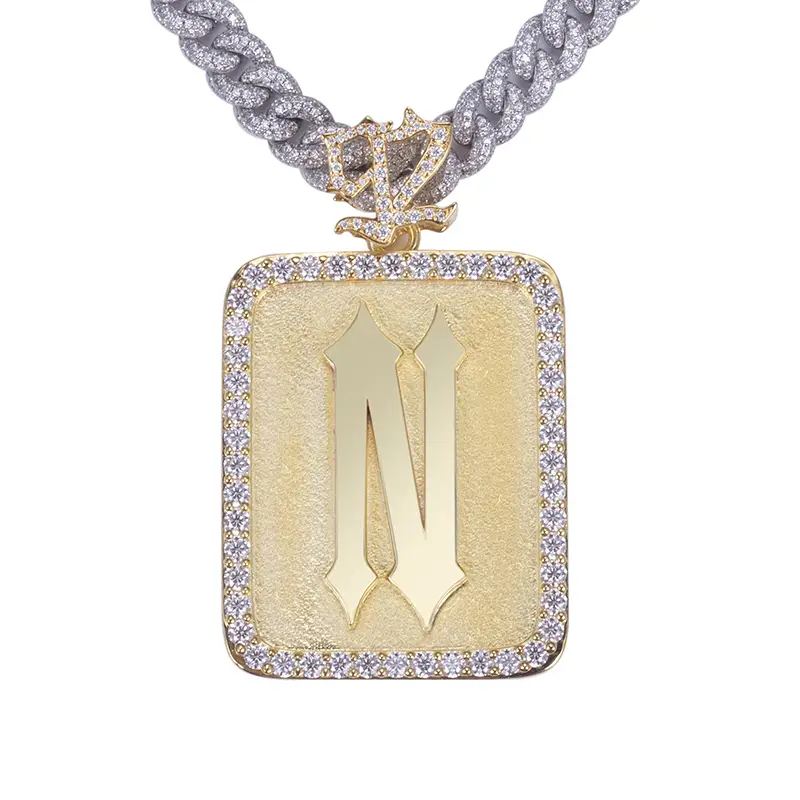 Gioielli Messi - Hip Hop N Lettera 925 Sterling Silver Moissanite Ciondolo per Man Moissante Ciondolo 1