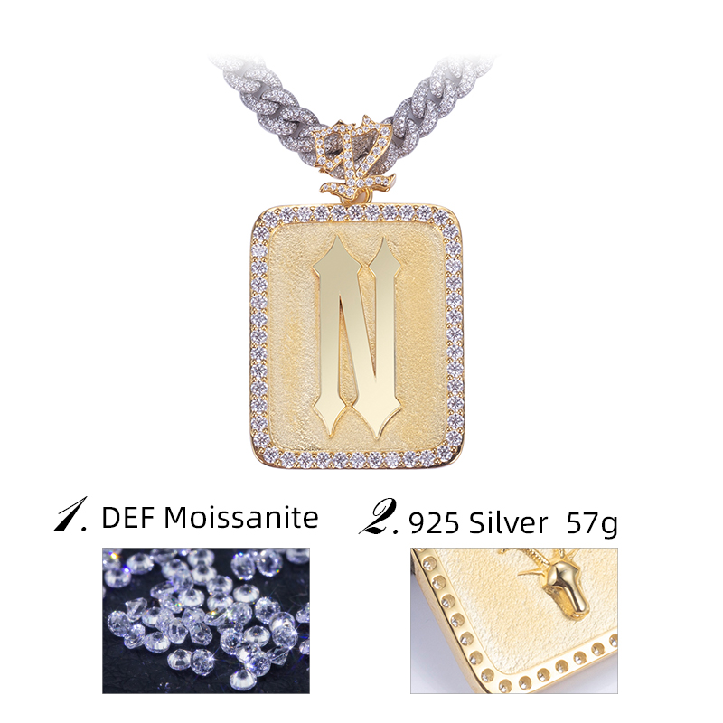 Messi Alahas - Hip hop N Letter 925 sterling silver moissanite pendant para sa lalaki Moissante Pendant 14