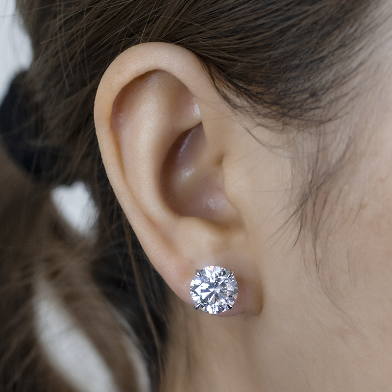 Messi Alahas - Messi Alahas 14k 3ct puti nga bulawan DEF round brilliant cut moissanite classic stud earrings 12