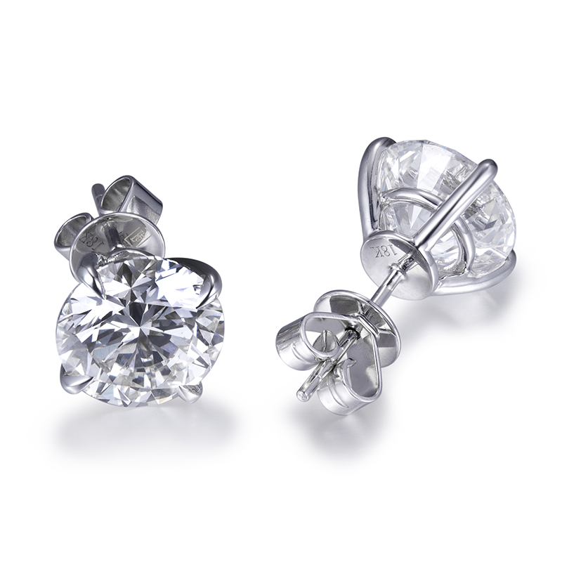 Messi Alahas - Messi Alahas 14k 3ct puti nga bulawan DEF round brilliant cut moissanite classic stud earrings 8