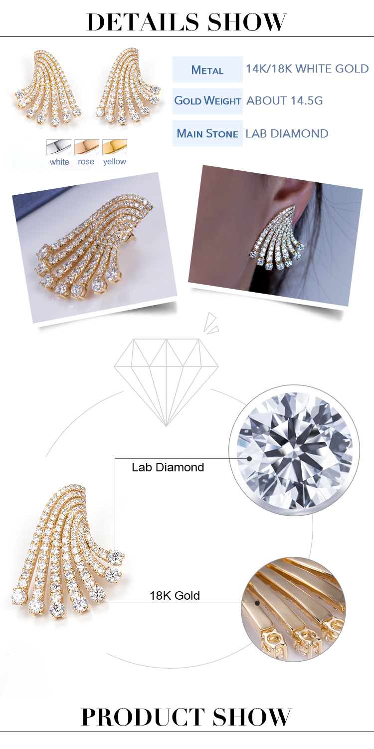 Messi Alahas - Messi Alahas 18k dilaw nga bulawan nga luho nga lab gipatubo nga diamante nga mga ariyos 12