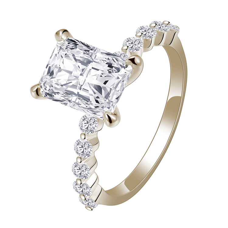 Messi Jewelry new design 14K gold ring radiant iced crushed Moissanite rings for wedding engagment