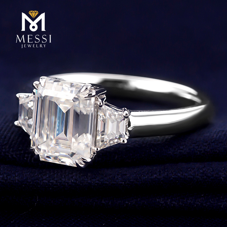 Messi Jewelry - Messi Jewelry three stones wedding rings octagon step cut moissanite engagement ring diamond 18k 14K woman jewelry Rings 12