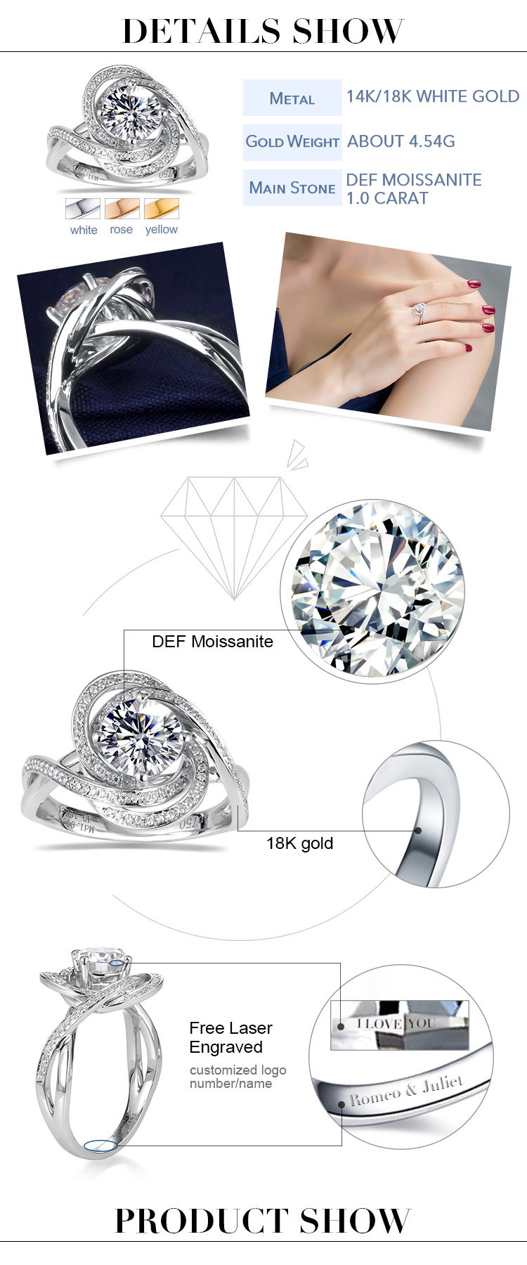 Messi Alahas - Messi Gems round cut tridimensional prong setting 1Ct DEF moissanite women Ring Rings 16