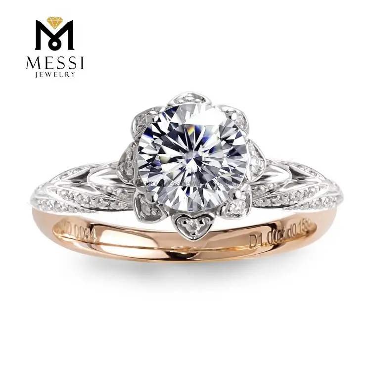 Gioielli Messi - Anello di fidanzamento dei gioielli Messi 1.0ct 18K bianco & Anelli di moissanite in oro giallo per anelli da ragazza 1