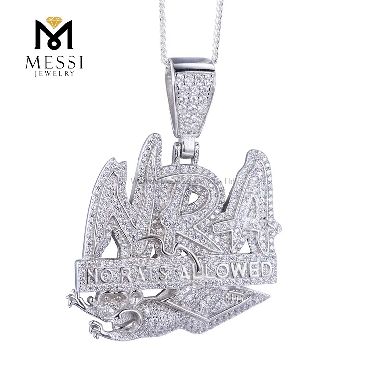 Gioielli Messi - Messi Gioielli Cubic Zirconia Hip Hop Jewelry Letter Necklace Bling for Men Moissanite Ciondolo 1