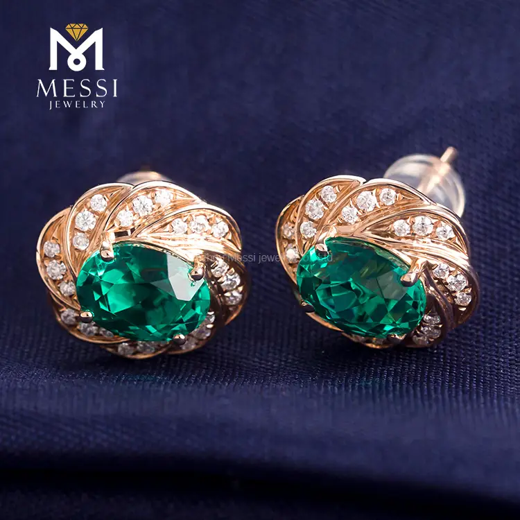 Messi Jewelry Oval Emerald Stud Earrings - Gemstone Earrings 5