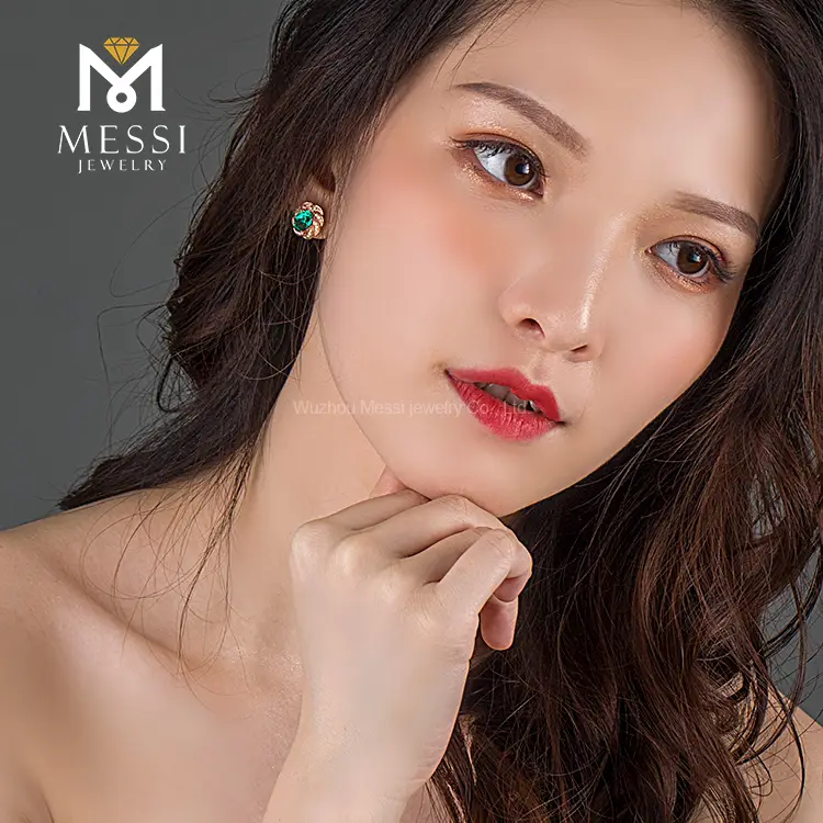 Messi Jewelry Oval Emerald Stud Earrings - Gemstone Earrings 3