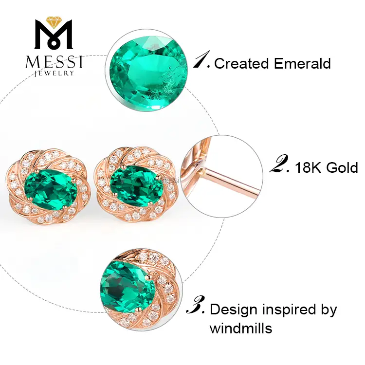 Messi Jewelry Oval Emerald Stud Earrings - Gemstone Earrings 4