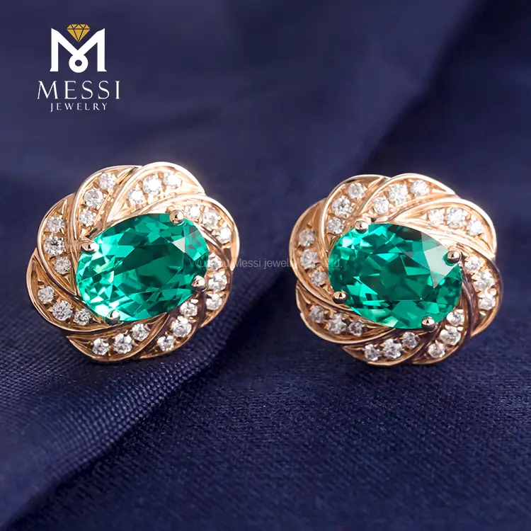 Messi Jewelry Oval Emerald Stud Earrings - Gemstone Earrings 6