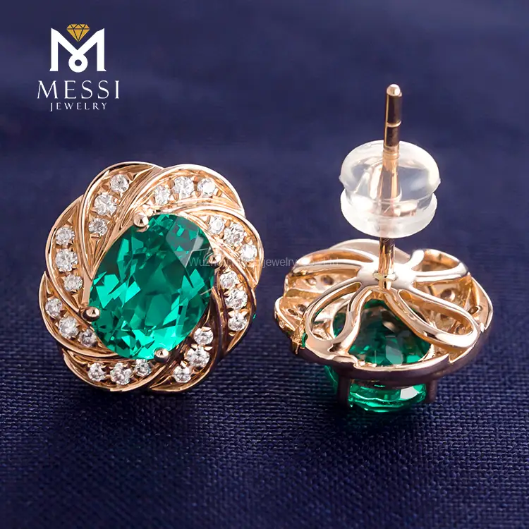 Messi Jewelry Oval Emerald Stud Earrings - Gemstone Earrings 7