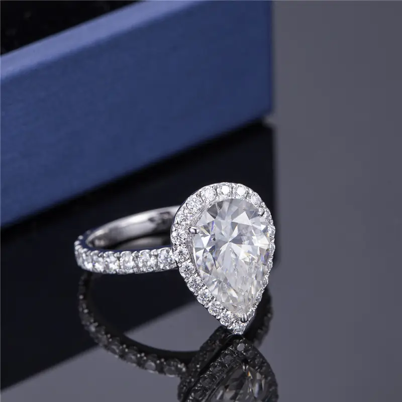 **MS-341 White Gold Pear Cut Moissanite Ring Set - Elegant Jewelry Piece** 3