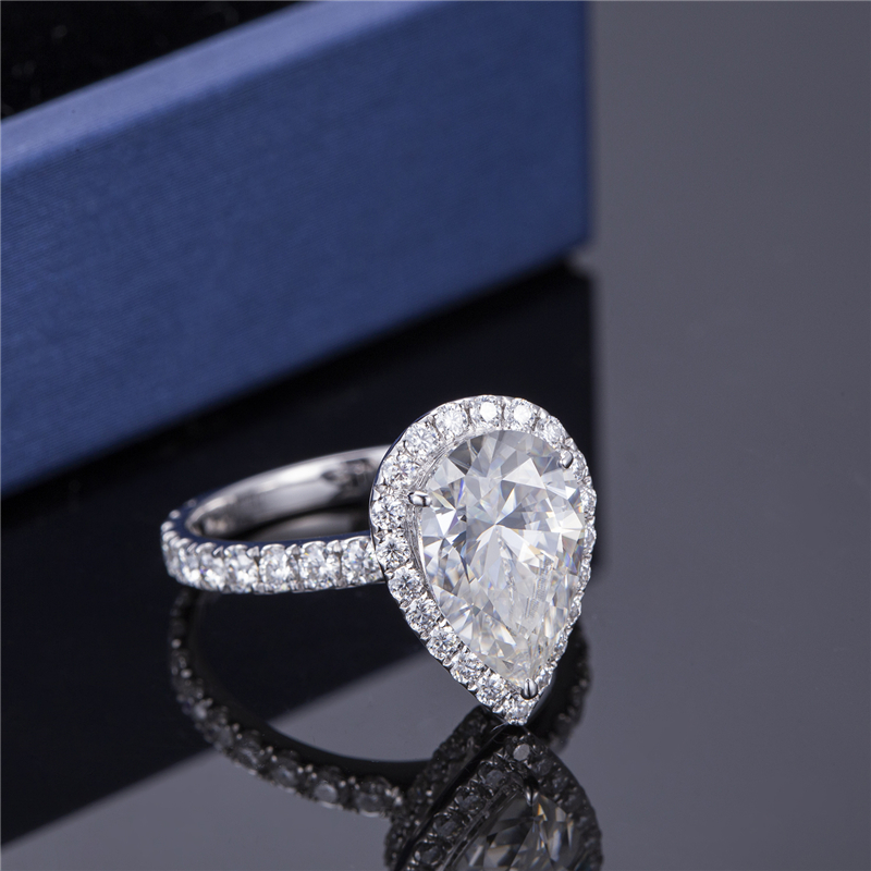 **MS-341 White Gold Pear Cut Moissanite Ring Set - Elegante nga Alahas ** 9