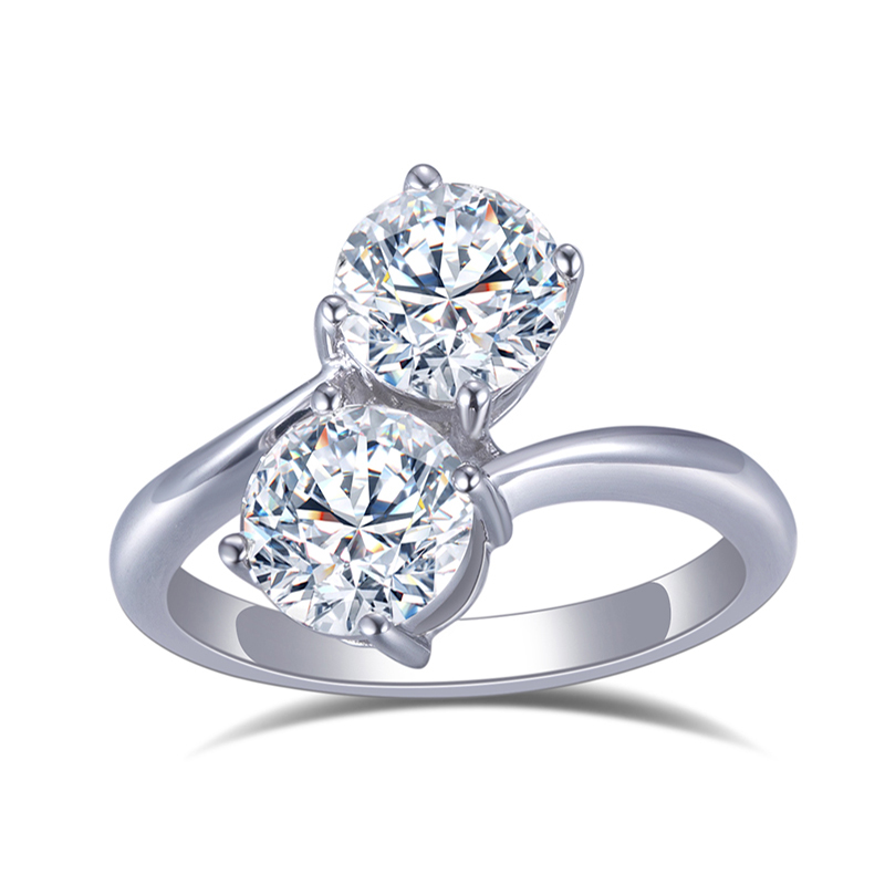 Barang Kemas Messi - Barang Kemas Messi 18K Emas Putih 7mm Potongan Bulat DEF Warna Cincin Berlian Moissanite Untuk Wanita 8