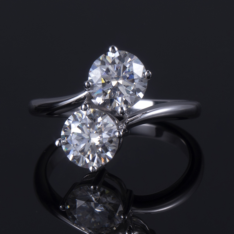 Barang Kemas Messi - Barang Kemas Messi 18K Emas Putih 7mm Potongan Bulat DEF Warna Cincin Berlian Moissanite Untuk Wanita 12