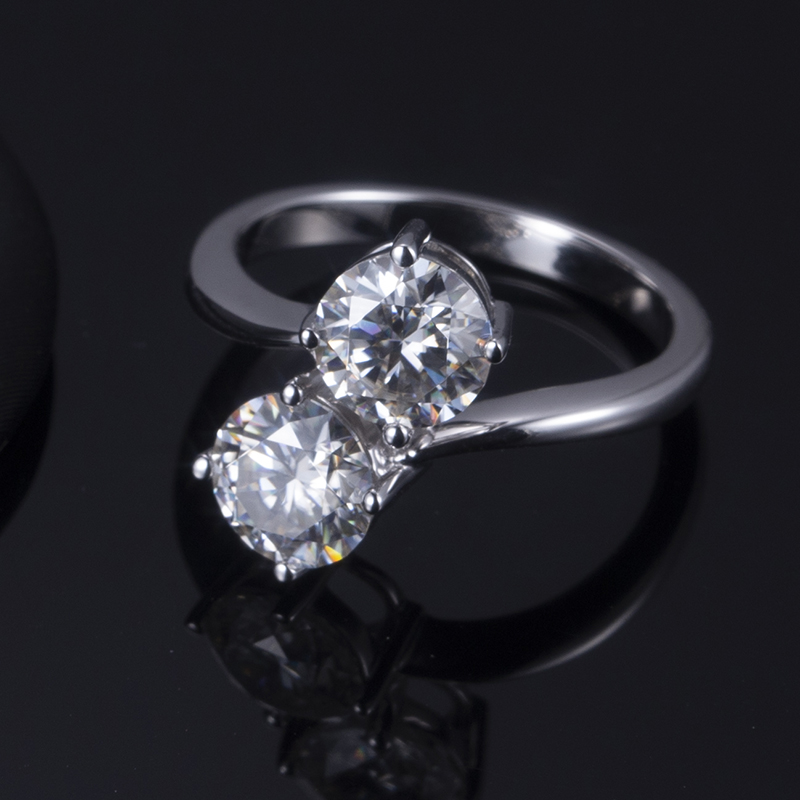 Barang Kemas Messi - Barang Kemas Messi 18K Emas Putih 7mm Potongan Bulat DEF Warna Cincin Berlian Moissanite Untuk Wanita 9