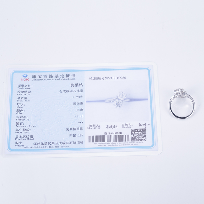 Barang Kemas Messi - Barang Kemas Messi 18K Emas Putih 7mm Potongan Bulat DEF Warna Cincin Berlian Moissanite Untuk Wanita 13