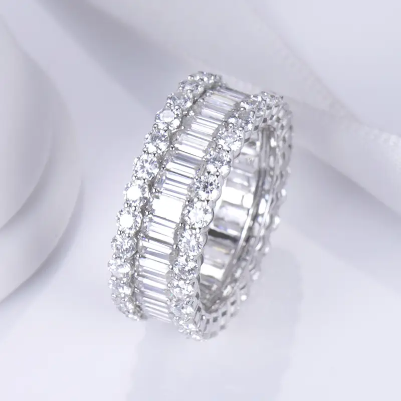 Gioielli Messi - MSR -766 18KT 14KT 10KT Ring di moissanite in oro massiccio Canale in oro bianco Impostazione da 2x4 mm Emerald Cut Eternity Moissanite Band Rings 1