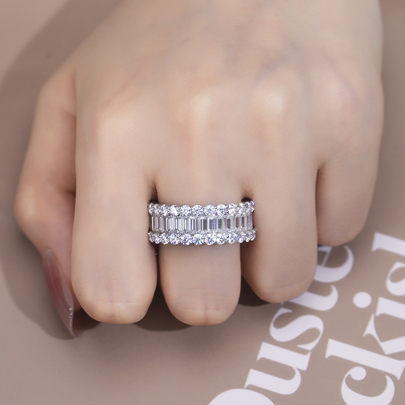 Messi Jewelry - MSR-766 18kt 14kt 10kt Solid Gold Moissanite Ring White Gold Channel Setting 2X4mm Emerald Cut Eternity Moissanite Band Ring Rings 12