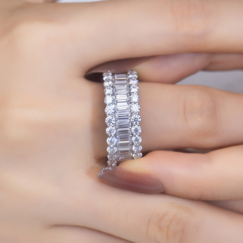 Messi Jewelry - MSR-766 18kt 14kt 10kt Solid Gold Moissanite Ring White Gold Channel Setting 2X4mm Emerald Cut Eternity Moissanite Band Ring Rings 13
