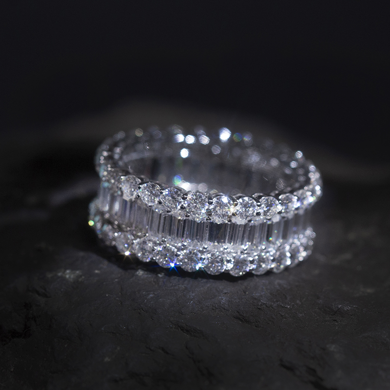 Messi Jewelry - MSR-766 18kt 14kt 10kt Solid Gold Moissanite Ring White Gold Channel Setting 2X4mm Emerald Cut Eternity Moissanite Band Ring Rings 8